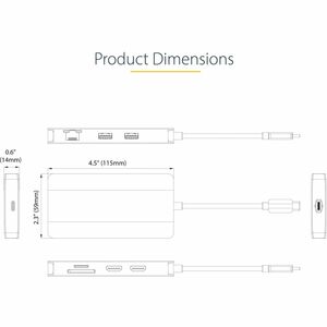 StarTech.com USB C Multiport Adapter, Dual HDMI, 4K 60Hz, 2x 5Gbps USB-A Hub, 100W Power Delivery, GbE, SD/MicroSD, USB C 