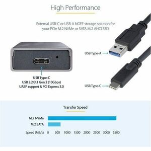 StarTech.com USB-C 10Gbps to M.2 NVMe or M.2 SATA SSD Enclosure, Tool-free M.2 PCIe/SATA SSD Aluminum Enclosure, USB-C & U