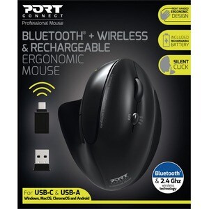 Port Connect Professional Mouse - Bluetooth - USB Type C, USB Type A - Optical - 5 Button(s) - 1 - Wireless - 2.40 GHz - R