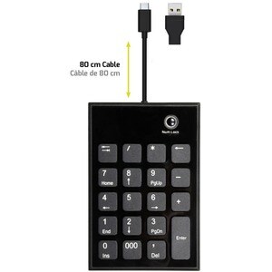 Port Keypad - Cable Connectivity - USB Type C, USB Type A Interface - Black - Scissors Keyswitch - Notebook, Desktop Compu