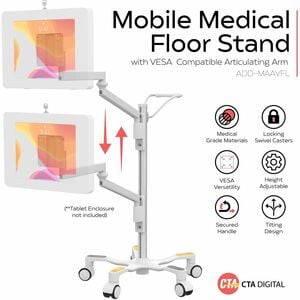 CTA Digital Medical VESA Compatible Articulating Arm Rolling Floor Stand - 33 lb Load Capacity - Floor - Metal