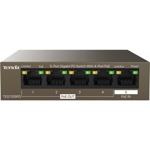 Tenda TEG1105PD 5-Port Gigabit PD Switch With 4-Port PoE - 5 Ports - Gigabit Ethernet - 10/100/1000Base-T - 2 Layer Suppor
