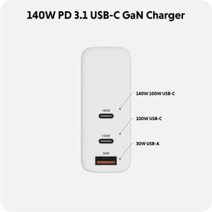 Hyper HyperJuice 140W PD 3.1 USB-C Charger (Includes 2m USB-C Cable) - 140 W - White