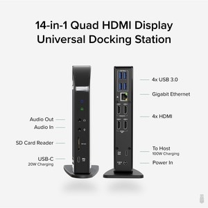 Plugable Plugable USB-C Quad HDMI Docking Station - for Notebook/Monitor - Memory Card Reader - SD, SDHC, SDXC, MultiMedia
