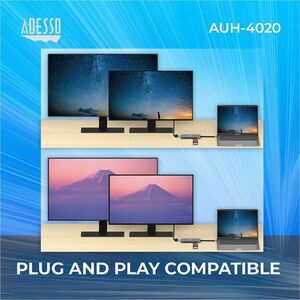 Estación de acoplamiento Adesso AUH-4020 USB Tipo C para Notebook/Tableta/Smartphone/Monitor - 60 W - Conforme con normas 