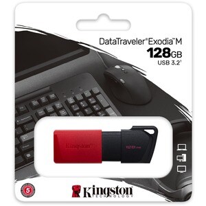 Kingston DataTraveler Exodia M USB Flash Drive - 128 GB - USB 3.2 (Gen 1) - Red, Black - 5 Year Warranty - 1 Pack