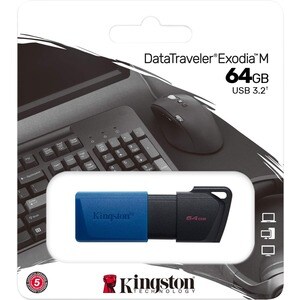 Unidad flash Kingston DataTraveler Exodia M - 64 GB - USB 3.2 (Gen 1) Tipo A - Negro, Azul - 1 Paquete
