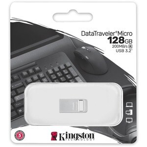 Kingston DataTraveler Micro DTMC3G2 128 GB USB 3.2 (Gen 1) Type A Flash Drive - Silver - 200 MB/s Read Speed - 5 Year Warr