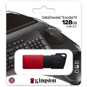 Kingston DataTraveler Exodia M DTXM 128 GB USB 3.2 (Geração 1) Unidade Flash - Vermelho, Preto - 1 Pack