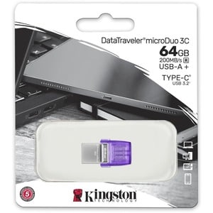 Lecteur flash Kingston DataTraveler microDuo 3C DTDUO3CG3 - 64 Go - USB 3.2 (Gen 1) Type C, USB 3.2 (Gen 1) Type A - Viole