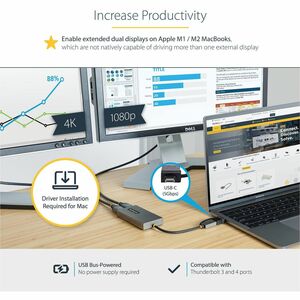 StarTech.com USB HDMI Dual Monitor Adapter, USB A/C auf HDMI (1x 4K30Hz, 1x 1080p), externe grafikkarte, 11cm integriertes