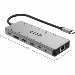 CODi 13-in-1 Multi-Port Adapter - Memory Card Reader - SD, microSD (TransFlash) - 100 W - USB Type C - 4 Displays Supporte