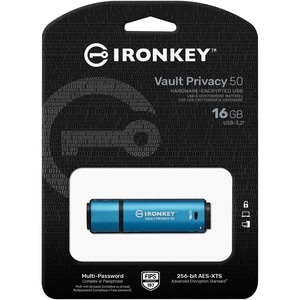 IronKey Vault Privacy 50 Series IKVP50 16 GB USB 3.2 (Gen 1) Type A Flash Drive - Blue - 256-bit AES - TAA Compliant - 250
