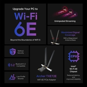 Adaptateur Combo Wifi/Bluetooth TP-Link Archer TXE72E - IEEE 802.11ax - Bluetooth 5.2 - Triples Bandes pour Ordinateur de 