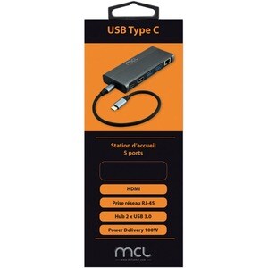 Station d'accueil MCL USB 3.2 (Gen 1) Type C - Aluminium - 4K - 3840 x 2160 - 2 x Ports USB Type-A - USB Type-A - 1 x Port