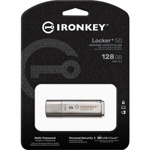 IronKey IKLP50 128 GB USB 3.2 (Gen 1) Type A Flash Drive - Silver - XTS-AES, 256-bit AES - TAA Compliant - 145 MB/s Read S