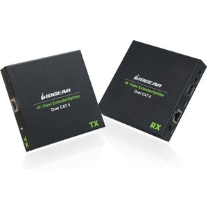 IOGEAR 4K Video Extender/Splitter over Ethernet Cable Kit - 1 Input Device - 2 Output Device - 230 ft (70104 mm) Range - 2