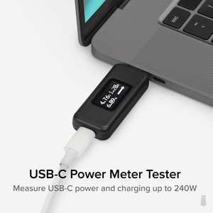Plugable USB C Power Meter Tester for Monitoring USB-C Connections up to 240W - Digital Multimeter Tester for USB-C Cables