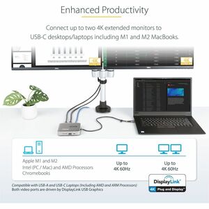 StarTech.com USB C Multiport Adapter, Dual 4K 60Hz HDMI 2.0b, 2x 10Gbps USB Hub, 100W PD Pass-Through, GbE, SD, Mini Dock,