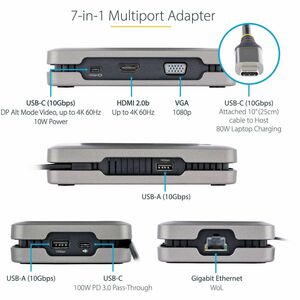 StarTech.com Docking Station - for Notebook, Smartphone, Tablet - 100 W - USB 3.2 (Gen 2) Type C - 2 Displays Supported - 