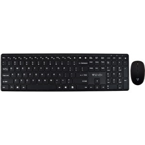 V7 Bluetooth Slim Keyboard and Mouse Combo - USB Wireless Bluetooth/RF 2.40 GHz Keyboard - English (US) - Black - USB Wire