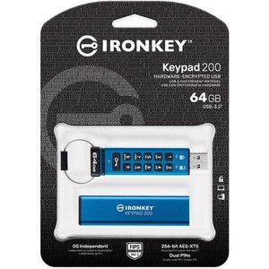 IronKey Keypad 200 IKKP200 64 GB USB 3.2 (Gen. 1) Typ A Flash-Laufwerk - XTS-AES - 145 MB/s Read Speed - 115 MB/s Write Speed