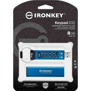 IronKey Keypad 200 IKKP200 8 GB USB 3.2 (Gen. 1) Typ A Flash-Laufwerk - XTS-AES - 145 MB/s Read Speed - 115 MB/s Write Speed