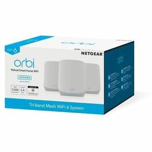 Netgear Orbi RBK763S Wi-Fi 6 IEEE 802.11ax Ethernet Drahtlos Router - Triband - 2,40 GHz ISM-Band - 5 GHz UNII-Band - 4 x 