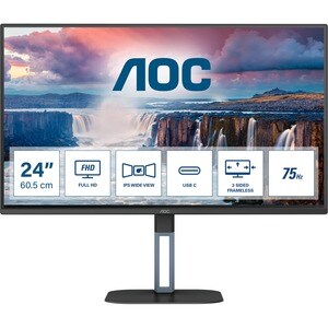 AOC Value-line 24V5CE/BK 24" Class Full HD Monitor LCD - 16:9 - Preto - 60,5 cm (23,8") Viewable - Tecnologia IPS (In-plan