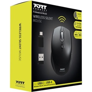 Port Mouse - Radio Frequency - USB - Optical - 3 Button(s) - Black - 1 - Wireless - 2.40 GHz - 1600 dpi - Scroll Wheel - S