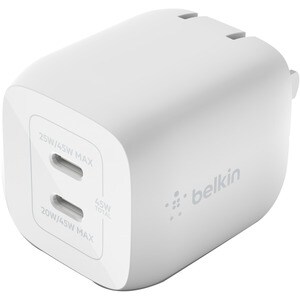 Belkin BoostCharge Pro Dual USB-C GaN Wall Charger with PPS 45W Laptop Chromebook Charging - Power Adapter - 45 W