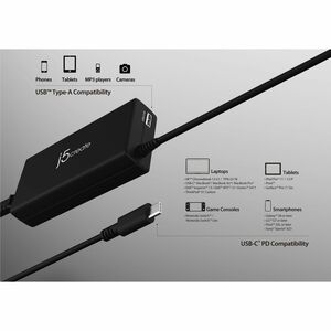 j5create Super Charger JUP2290C-FN 100 W Wechselstromadapter - 100 W - 5 V Gleichstrom, 9 V DC, 12 V Gleichstrom, 15 V DC,