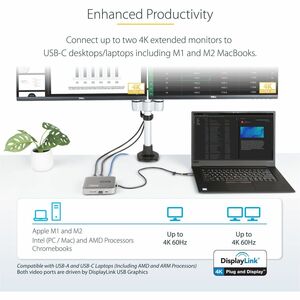 StarTech.com USB C Docking Station, Dual 4K 60Hz HDMI, compatible with MacBook Pro (M1/M2/M3/M4) and Windows, 10Gbps USB H