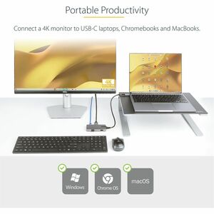 StarTech.com USB-C Multiport Adapter, 4K60Hz HDMI, HDR, 2-Port 5Gbps USB Hub, 100W PD Pass-Through, GbE, Works with Chrome