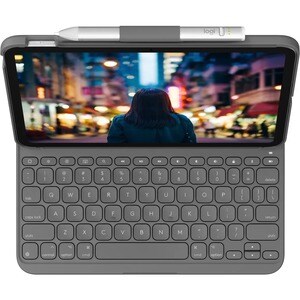 Logitech Slim Folio Keyboard/Cover Case (Folio) Apple, Logitech iPad (10th Generation) Tablet - Oxford Gray - Bump Resista