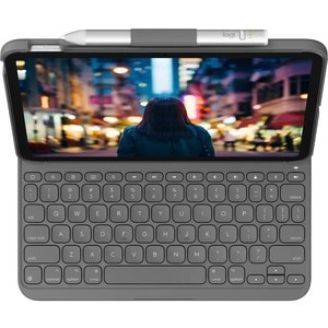 Logitech Slim Folio Keyboard/Cover Case (Folio) Apple, Logitech iPad (10th Generation) Tablet - Oxford Gray - Bump Resista