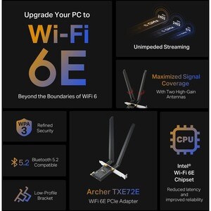 TP-Link Archer TXE72E Triband Wi-Fi/Bluetooth-Kombi-Adapter für Desktop Computer, Spielecontroller, Kopfhörer, Tastatur - 
