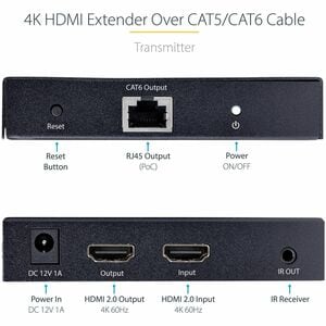 4K HDMI Extender über CAT5/CAT6 Kabel, 4K 60Hz HDR Video Extender/HDMI Verlängerung bis zu 70 m, HDMI über Ethernet Kabel 