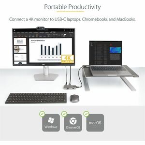StarTech.com USB Type C Docking Station for Tablet, Monitor, Notebook - 100 W - Space Gray - Portable - 1 Displays Support