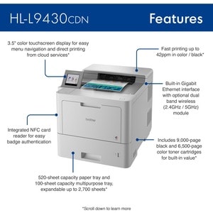 Brother Workhorse HL-L9430CDN Enterprise Color Laser Printer with Fast Printing, Large Paper Capacity, and Advanced Securi