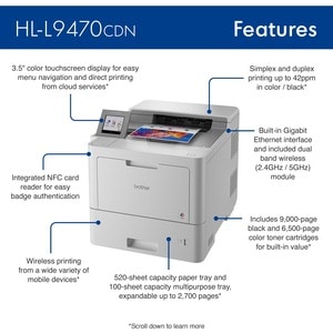 Brother Workhorse HL-L9470CDN Enterprise Color Laser Printer with Fast Printing, Large Paper Capacity, and Advanced Securi