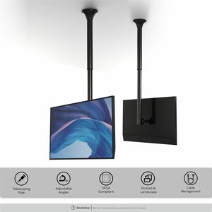 CTA Digital Height-Adjustable Ceiling Mount for Monitors and TVs - 25" to 41" Screen Support - 75 x 75, 100 x 100 - VESA M
