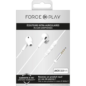 Auricular Bigben Force Play Cableado Intrauricular Estéreo - Blanco - Biauricular - Intrauditivo - 16 Ohm - 20 Hz a 20 kHz