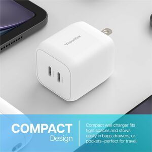 VisionTek 45W GaN II Power Adapter - 2 Port - 45 W - 120 V AC, 230 V AC Input - 3.3 V DC, 5 V DC, 12 V DC, 15 V DC, 16 V D