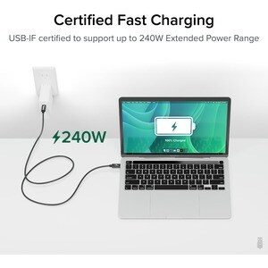 Plugable USB4 Cable with 240W Charging, 3.3 Feet (1M), USB-IF Certified - 1x 8K Display, 40 Gbps, Compatible with USB 4, T