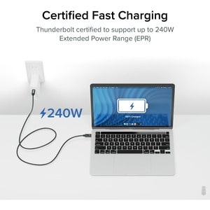 Plugable Thunderbolt 4 Cable with 240W Charging, Thunderbolt Certified, 3.3 Feet (1M),1x 8K Display, 40 Gbps - Compatible 