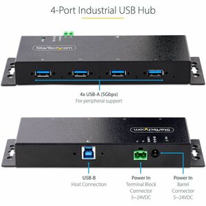 StarTech.com USB Hub - USB 3.2 (Gen 1) Type B - Wall/Desktop/DIN Rail Mountable - Black - 4 Total USB Port(s) - PC