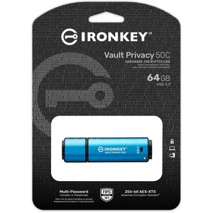IronKey Vault Privacy 50 Series 64GB USB 3.2 (Gen 1) Type C Flash Drive - 64 GB - USB 3.2 (Gen 1) Type C - 250 MB/s Read S