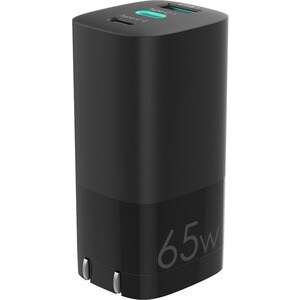 4XEM 65W Wall Charger Triple Output - Black - 65 W - 120 V AC, 230 V AC Input - 5 V DC, 9 V DC, 12 V DC, 15 V DC, 20 V DC 