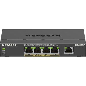 Netgear GS305P Ethernet Switch - 5 Ports - Gigabit Ethernet - 2 Layer Supported - 66.78 W Power Consumption - 63 W PoE Bud